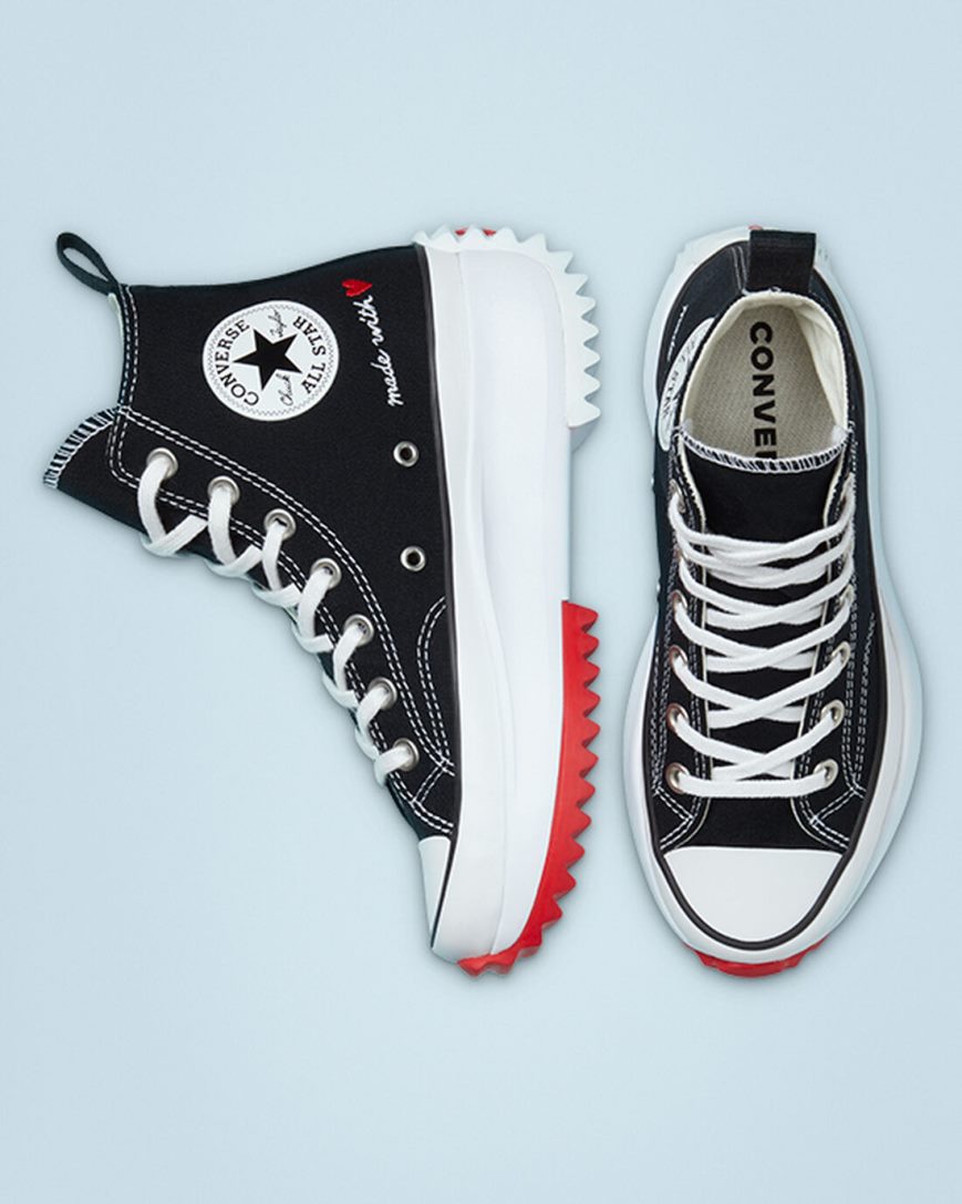 Women's Converse Run Star Hike Made With Love High Top Platform Shoes Black / White / Red | AU 143E5W